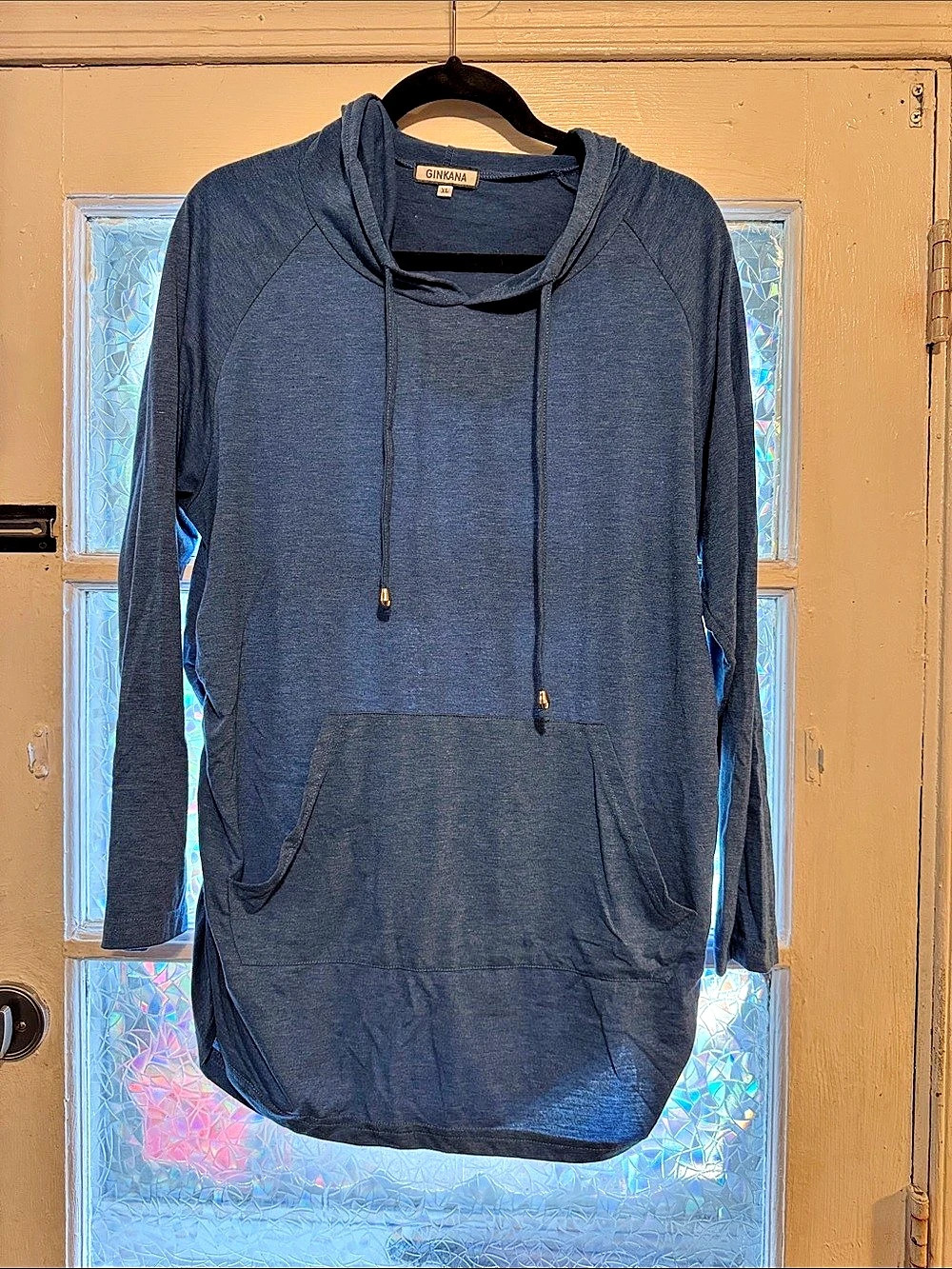 Maternity GINKANA Ruched Hoodie in Blue Size XL